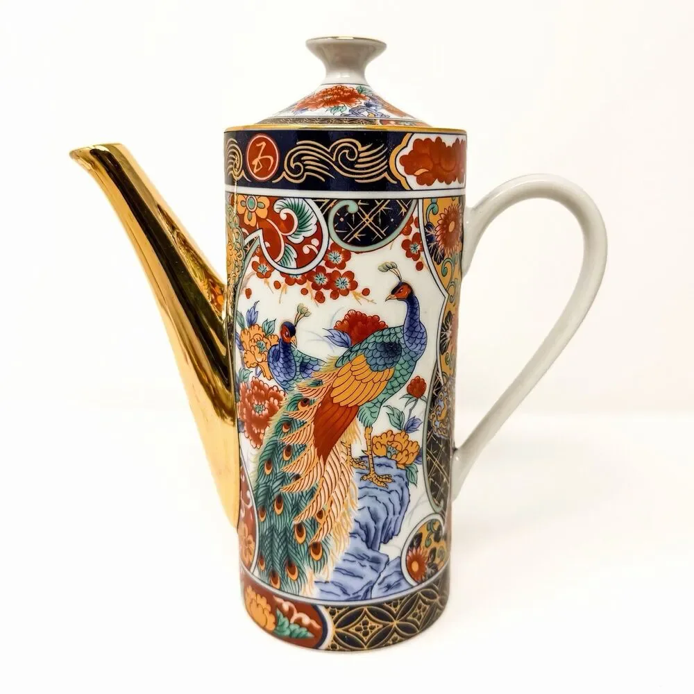 Vintage Yamasen Japan Peacock Demitasse Coffee Set 15 Pc Porcelain NEW